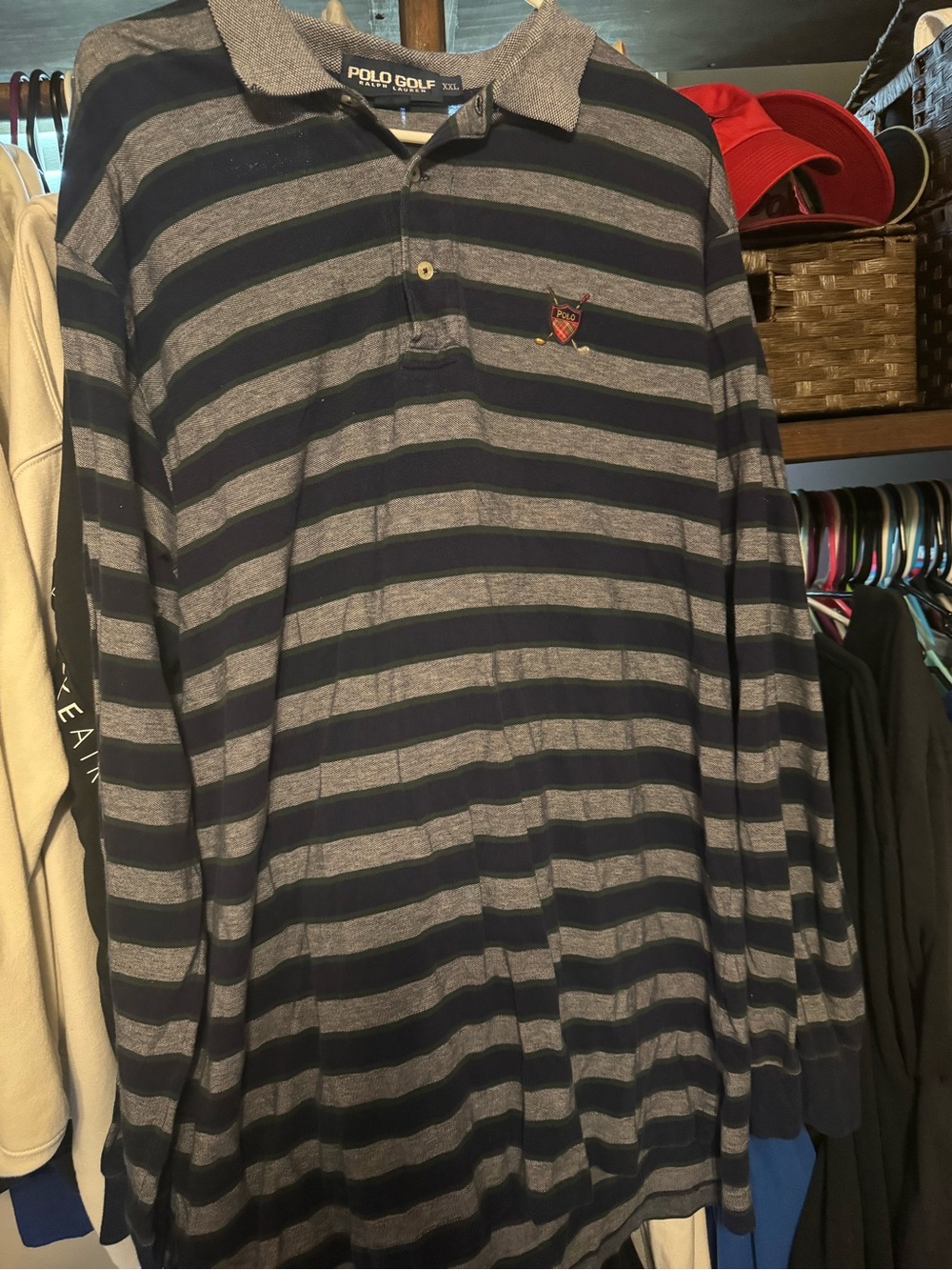 Ralph Lauren Polo Golf Long-Sleeve Striped Shirt - Navy & Gray